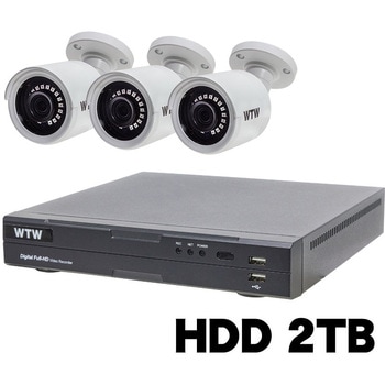 400万画素 EX-SDI 防犯カメラ カメラ3台+専用録画機セット HDD2TB WTW-DEHP704Y/WTW-EHR199Y 塚本無線