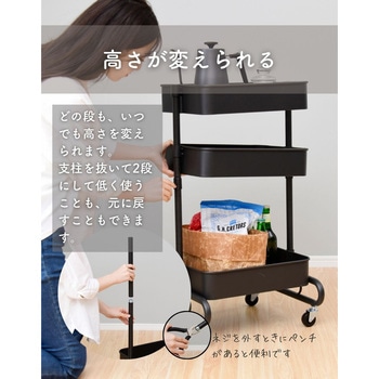 LBT-3+B+P(WH) バスケットトローリー 収納ワゴン キャスター付き