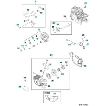 ゼノア エンジンチェーンソー GZ3950 部品 Flywheel， ignition， and starter group ゼノア チェーンソー関連 部品 【通販モノタロウ】