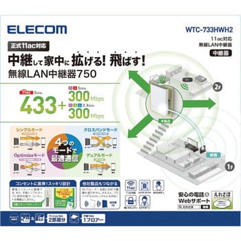 Wi Fiルーター 無線lan 中継器 433 300mbps 11ac N A G B エレコム 無線lan中継器 通販モノタロウ Wtc 733hwh2