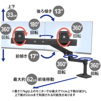 45-489-224 エルゴトロン LX デュアル ダイレクト モニターアーム 横型 2画面 マットブラック 25インチ(1.8～10.0kg)まで  VESA規格対応 1個 ERGOTRON(エルゴトロン) 【通販モノタロウ】