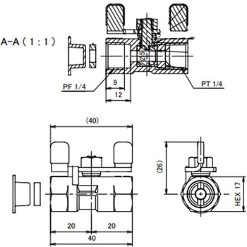 ボールバルブ (超ハンドル)  G1/4"xRc1/4" EA425CAシリーズ エスコ