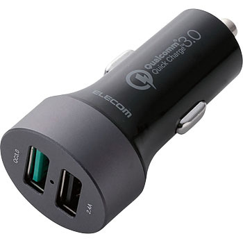 MPA-CCUQ02BK シガーチャージャー/2USBポート(自動識別)/QuickCharge3.0+2.4A エレコム 69018233