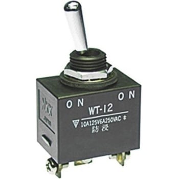 トグルスイッチ ラッチ 単極双投(SPDT)パネルマウント 10 A @ 125 V ac、10 A @ 30 V dc WT-12シリーズ NKKスイッチズ(日本開閉器)