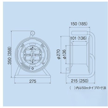 AC125V/15A/30m コードリール 防雨，漏電遮断器付 エスコ