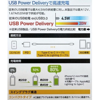 PD対応ACアダプター Type-C 20W対応 Masspower