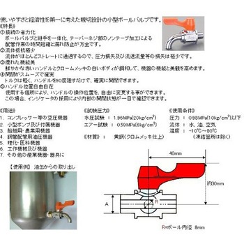 R 1/2"x 8.0mm ミニボールバルブ 水栓型 エスコ