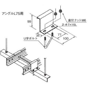 RLP-15B-75 スチール製 ケーブルラックパーツ アングル用固定金具(B型) カナフジ電工 69290019