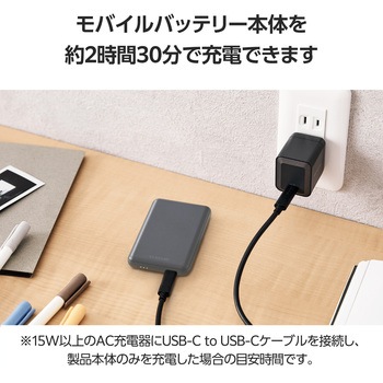 モバイルバッテリー 5000mAh 軽量 小型 薄型 15W 入出力(USB Type-C×1) C-Cケーブル付属 充電器 エレコム