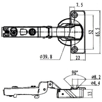 ワンタッチスライド丁番 40mmカップ K9(駒谷)