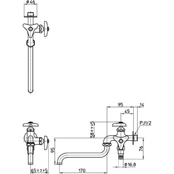E106V-13 散水用二口自在水栓 SANEI 高さ153mm E106V-13 - 【通販