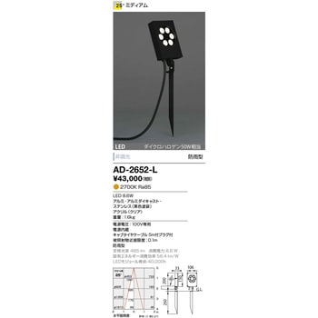 AD-2652-L 薄型屋外スポットライト 1個 山田照明 【通販サイトMonotaRO】
