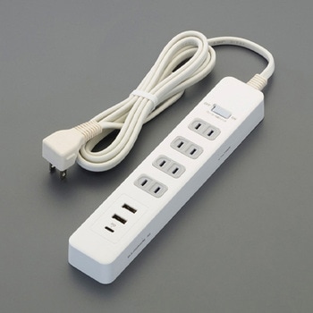 [一括スイッチ付]テーブルタップ(USB充電ポート/雷ガード付) エスコ