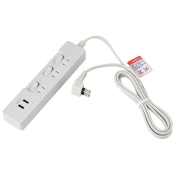 [個別スイッチ付]テーブルタップ(USB充電ポート/シャッター付) エスコ