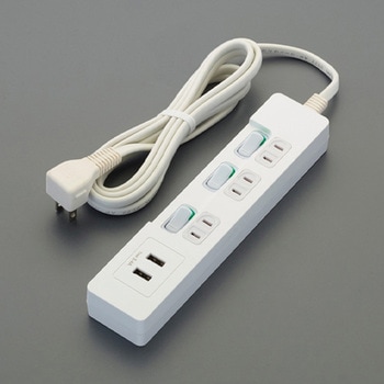 [個別スイッチ付]テーブルタップ(USB充電ポート/シャッター付) エスコ