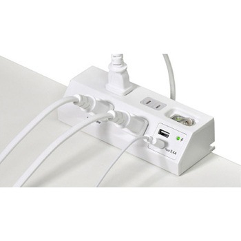 [一括スイッチ付]タップ(クランプ式/USB充電ポート/雷ガード付) エスコ