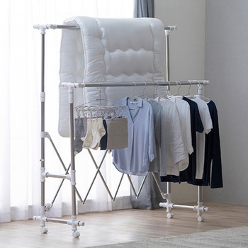 [ステンレス製]多機能物干しスタンド(キャスター付) エスコ