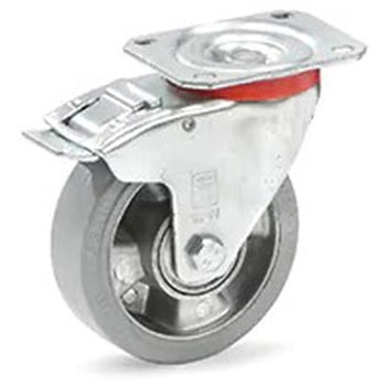 金具付キャスター(弾性タイヤ/ブレーキ付) - エスコ