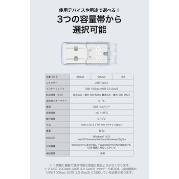 USB 10Gbps ポータブルSSD 1TB プリンストン