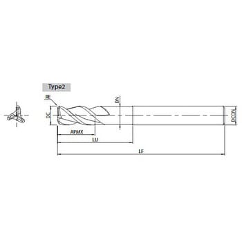 超硬ラジアスエンドミル 非鉄用多機能タイプ DLC 3刃 ショート形 AE