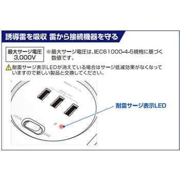 AC100V/14A タップ(6口/USBポート/雷ガート) エスコ