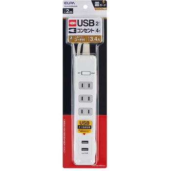 AC100V/14A タップ(4口/USBポート/雷ガート) エスコ