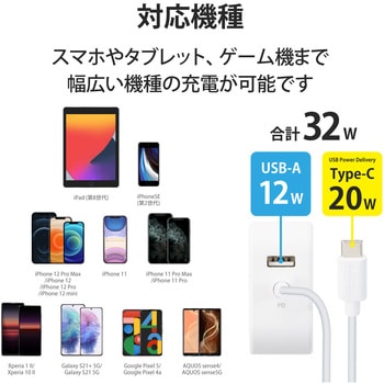 スマホ充電器 AC充電器 USB×1ポート タイプC ケーブル一体型 1.5m 20W 高速 iPhone エレコム