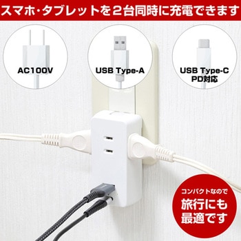 タップ(USB充電ポート付/雷サージ対応) エスコ