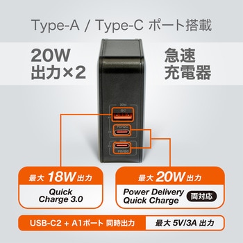 USB急速充電器 PD/QC両対応  20W+20W 2回路搭載 京ハヤ