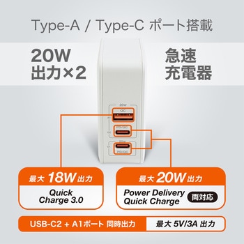 USB急速充電器 PD/QC両対応  20W+20W 2回路搭載 京ハヤ