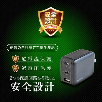 USB急速充電器  PD/QC両対応  最大出力65W 京ハヤ