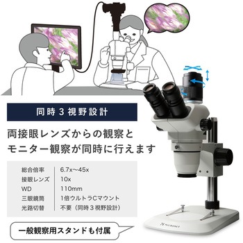 <MyDeskシリーズ><ウルトラCマウント搭載>同時3視野ズーム式実体顕微鏡 伸太T(アーム式) マイクロネット
