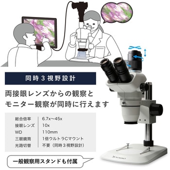 <MyDeskシリーズ><ウルトラCマウント搭載>同時3視野ズーム式実体顕微鏡 伸太T(アーム式) マイクロネット