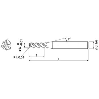 AL3D-345R 12XR0.5 アルミ用高能率ラジアスエンドミル3枚刃3倍刃長 日進工具(NS) ノンコート 超硬合金製 ねじれ角45° -  【通販モノタロウ】