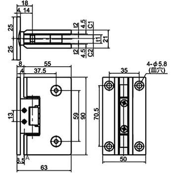 OT-B450-SUS-MB ステンレスガラス用調整ヒンジ(壁取付タイプ) 1個