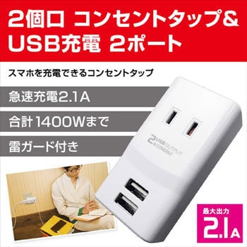 M4250w 2個口コンセントタップ Usb充電2ポート 雷ガード付き 1個 Topland 通販サイトmonotaro