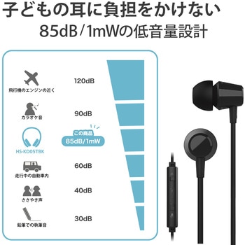 ヘッドホン ヘッドセット マイク付き 有線 Φ3.5mm4極ミニプラグ ステレオ耳栓タイプ ミュートスイッチ付き 無指向性 子供用 両耳 低音量仕様 高耐久 オンライン授業 ブラック エレコム