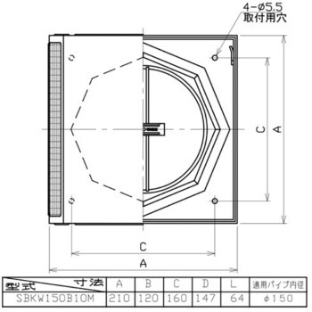 SUS製グリル 角型カバー(レンジ同時給排 給気用) 防虫アミタイプ