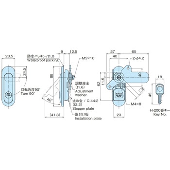 防水薄型平面スイングハンドル ホシモト
