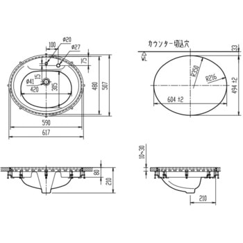 はめ込みだ円形洗面器(フレーム式)L-2594タイプ - INAX(LIXIL)