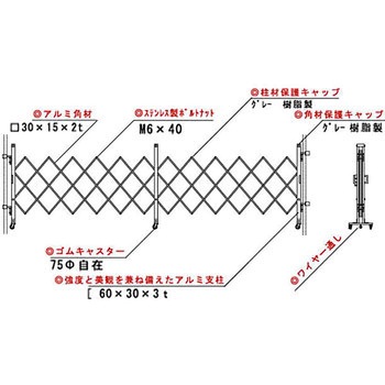 アルミキャスターゲート(K) 両開 1.4m高 ゲート工業