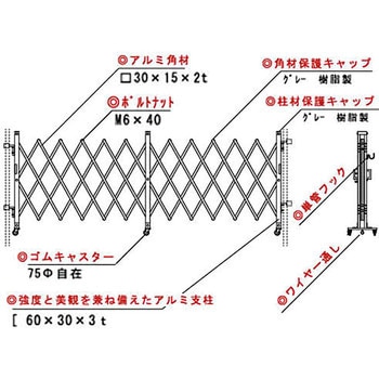 アルミキャスターゲート(M) 両開 1.4m高 ゲート工業