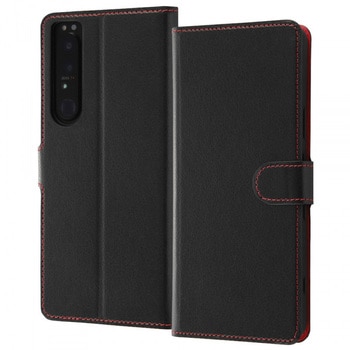 Xperia 1 III 耐衝撃 手帳 マグネット スリープ/ブラックレッド レイ・アウト