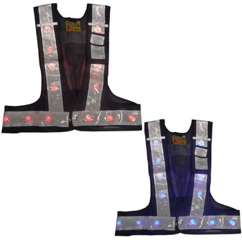 LED付き多機能安全ベスト 光るんです ショート丈 LED24個 交互点灯 - ミズケイ