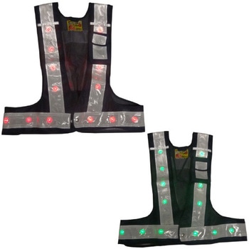 LED付き多機能安全ベスト 光るんです ショート丈 LED24個 交互点灯 - ミズケイ