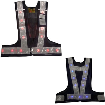 LED付き多機能安全ベスト 光るんです ショート丈 LED24個 交互点灯 - ミズケイ