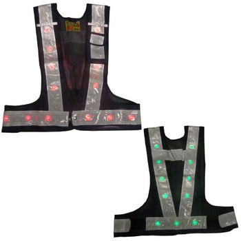 LED付き多機能安全ベスト 光るんです ショート丈 LED24個 交互点灯 - ミズケイ