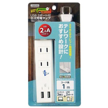 国内海外兼用2AC2USB2.4A 1m ヤザワコーポレーション