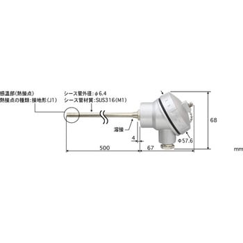 安立計器:シース熱電対温度センサ B1.6-E-J2-M1-L500-TC1-ASP ○シース