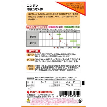 【タネ】早生にんじん 時無五寸人参 カネコ種苗
